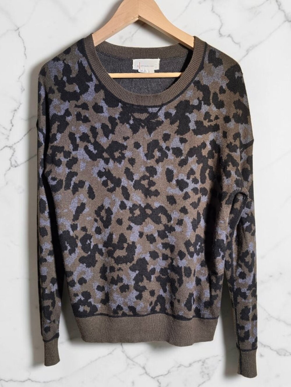 Anthropologie Ethan Leopard Print Crew Neck Sweater Size Med